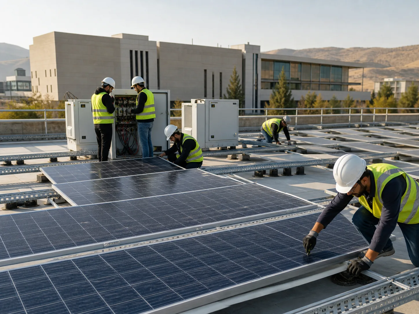 Realistic visualization of Progress Sun rooftop EPC installation work at Koya University