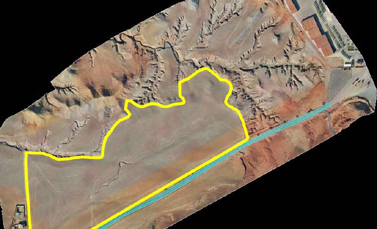 Aerial site map with the measured solar project boundary
